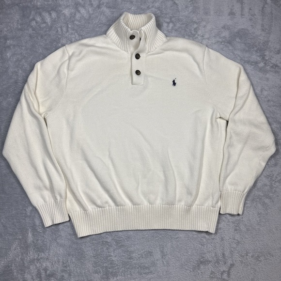Polo Ralph Lauren Other - Polo Ralph Lauren Knit Sweater Mens XL Cream Mock Neck Henley Cotton Pullover